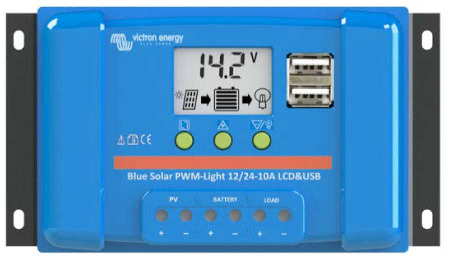 PWM regulátor Victron Energy LCD&amp;USB 5A Solární PWM regulátor s integrovaným LCD a USB 5A 12V/24V. Vhodný pro malé panely do 60Wp.