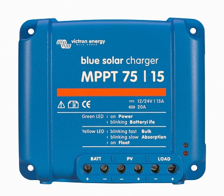 MPPT regulátor Victron Energy 75/15 Robustní a rychlý MPPT regulátor pro náročné podmínky s napětím panelů až 75 V, maximální nabíjecí proud 15 A. Baterie 12/24V, FV max 220/440Wp. Plná záruka 5 let.