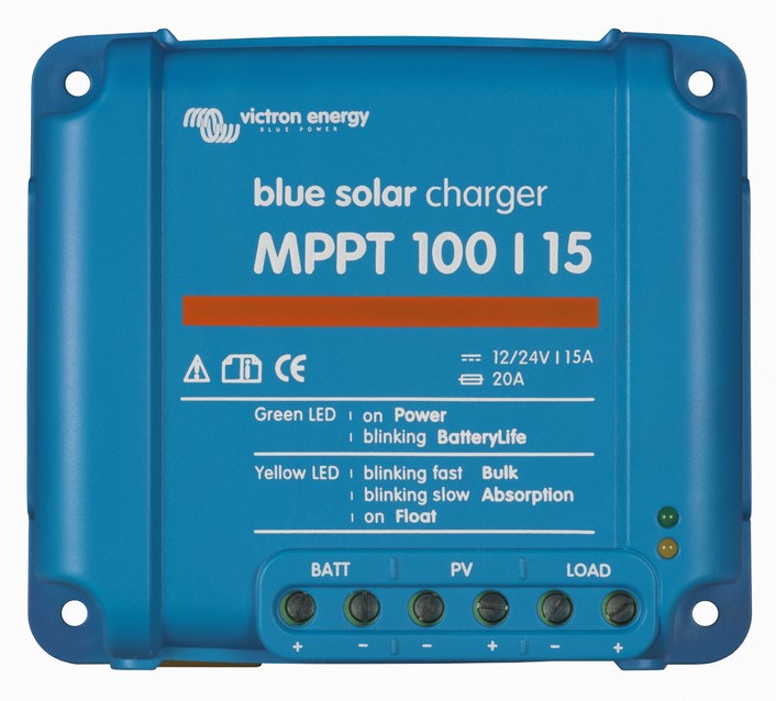 MPPT regulátor Victron Energy 100/15 Robustní a rychlý MPPT regulátor pro náročné podmínky s napětím panelů až 100 V, maximální nabíjecí proud 15 A. Baterie 12/24V, FV max 220/440Wp. Plná záruka 5 let.