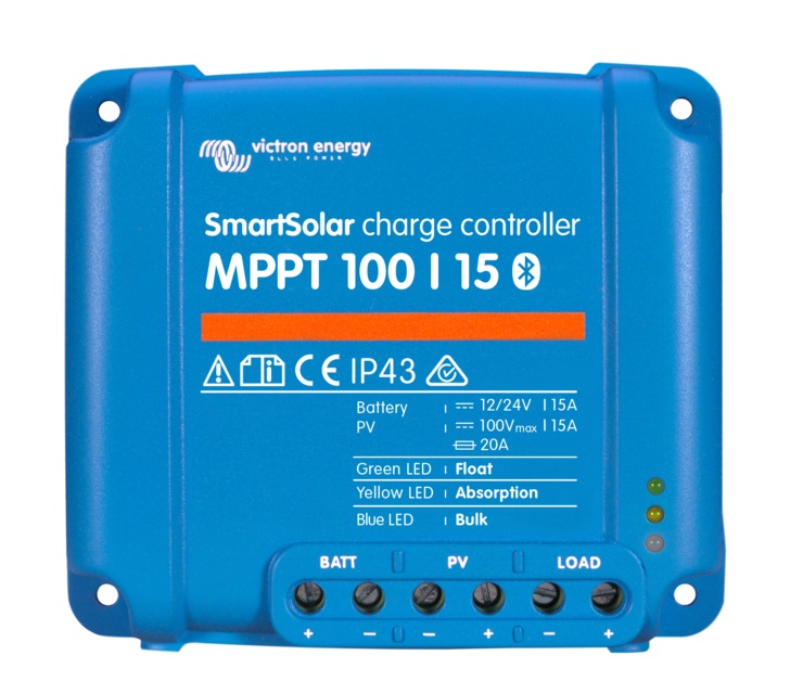 MPPT SMART regulátor Victron Energy 100/15 Robustní a rychlý MPPT regulátor pro náročné podmínky s napětím panelů až 100V, maximální nabíjecí proud 15 A. Baterie 12/24V, FV max 220/440Wp. Plná záruka 5 let. Integrovaný bluetooth.