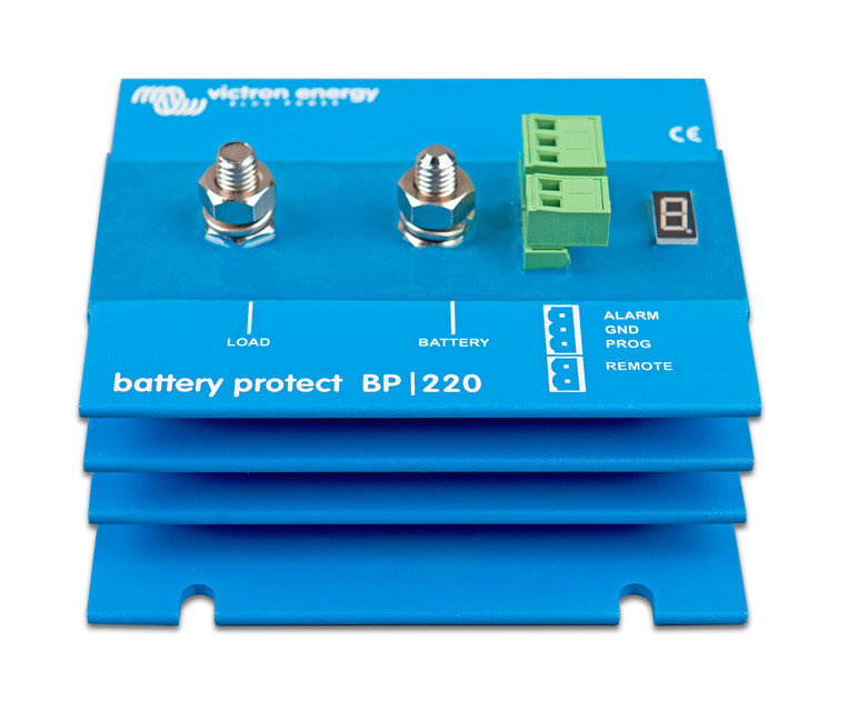 Ochrana baterií BP-220 12/24V Odpojovač spotřebičů jako ochrana proti hlubokému vybití baterie. Maximální proud zátěže 220 A.