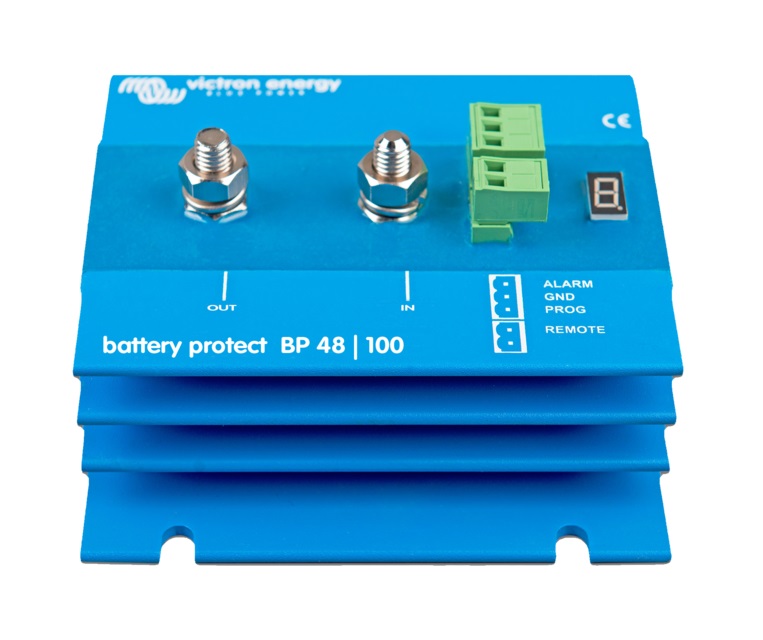 Ochrana baterií BP-100 48V Odpojovač spotřebičů jako ochrana proti hlubokému vybití baterie. Maximální proud zátěže 100 A.